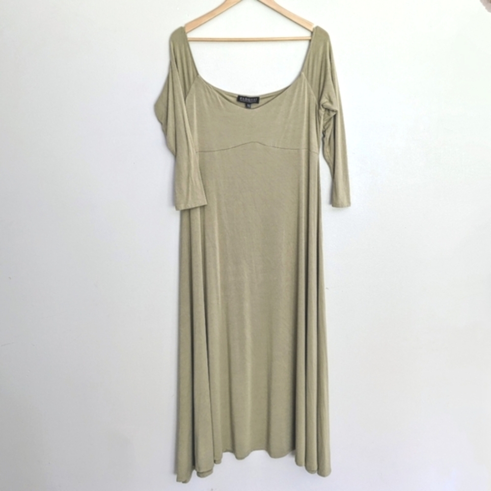 🌼 Eloquii Maxi Dress Olive Green, Size 14/16